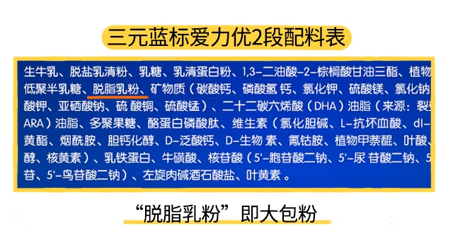 三元蓝标爱力优2段配料表 三元蓝标爱力优2段配料表